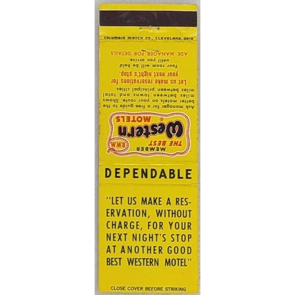 Front Strike Matchbook Cover Best Western Motels Reservations Travel Advertising - Picture 2 of 4